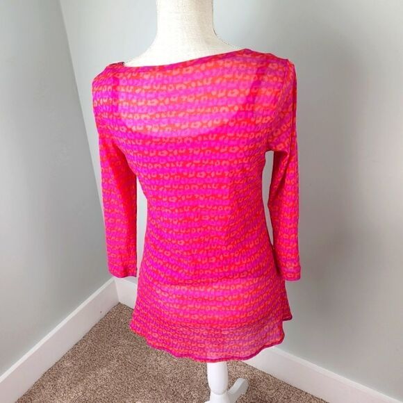 Peck And Peck Women’s Pink Floral Sheer Over Pink Tank Shirt Tunic Size Small - Picture 4 of 5